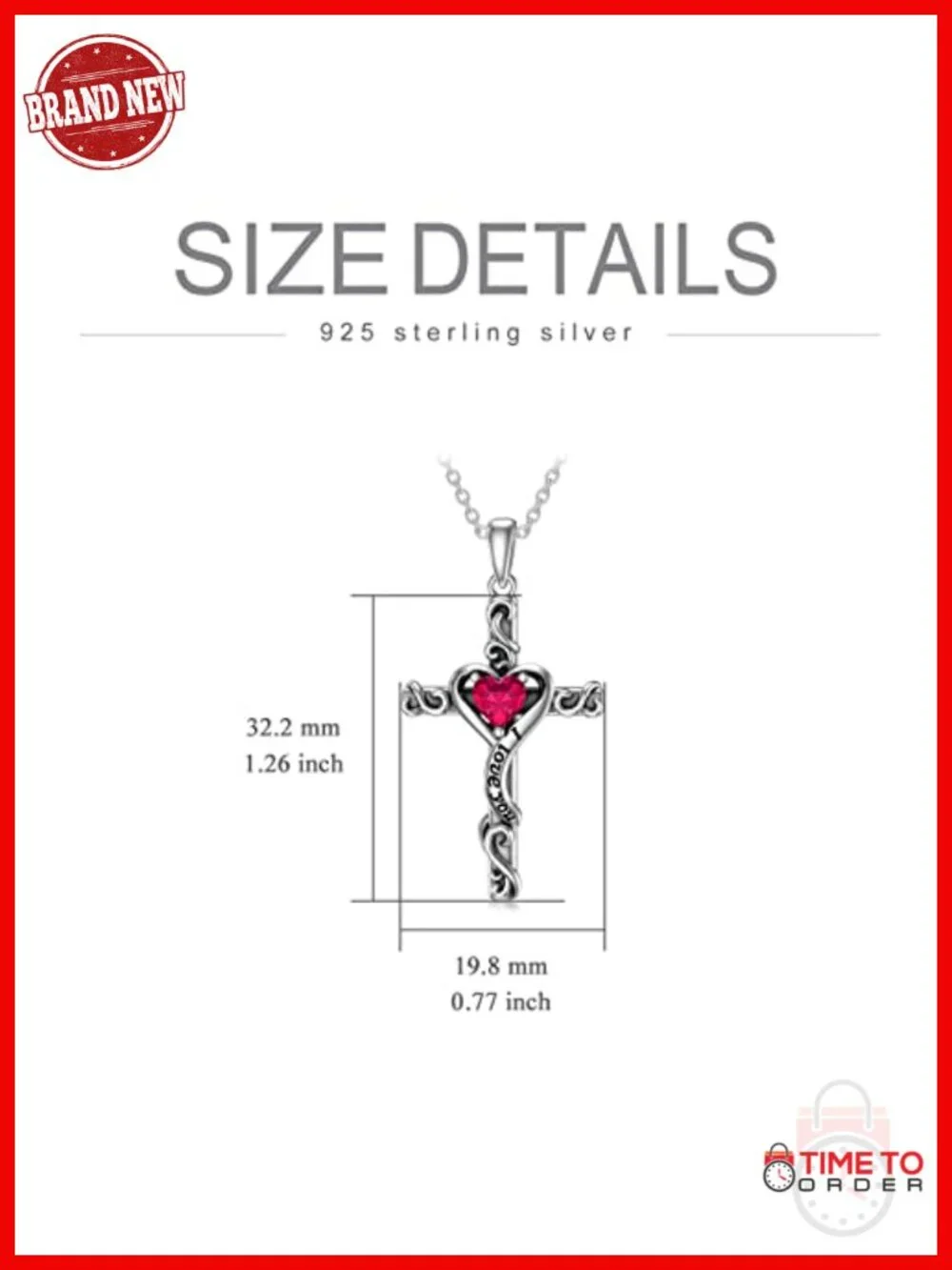 925 Sterling Silver Cross Pendant Ruby Birthstone Necklace